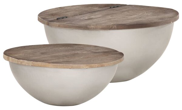 2 Piece Bowl Shaped Coffee Table Set Solid Mango Wood