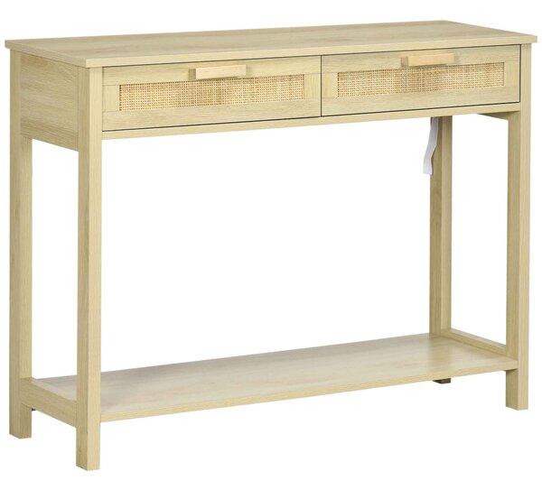 HOMCOM Console Sofa Table Hallway Side Desk with Storage Shelf Drawer for Entryway Living Room Bedroom Natural