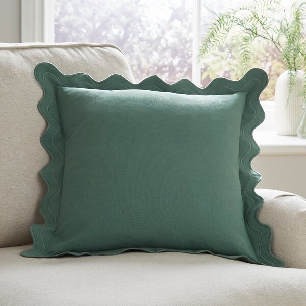 Scalloped Edge Square Cushion Green