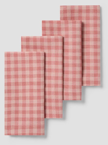 Dusty Pink & Rose Gingham Linen Blend Napkins Set of 4 | 45 x 45cm | Piglet in Bed