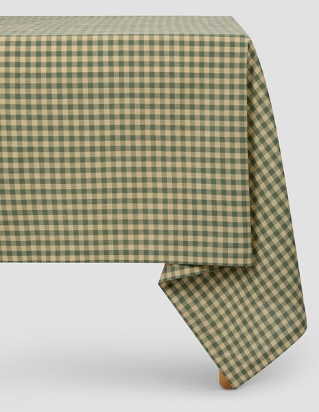 Elm Green & Butter Yellow Gingham Linen Blend Tablecloth | Medium | Piglet in Bed