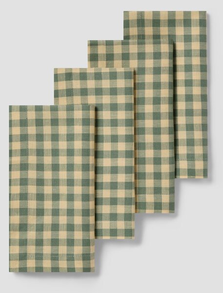 Elm Green & Butter Yellow Gingham Linen Blend Napkins Set of 4 | 45 x 45cm | Piglet in Bed