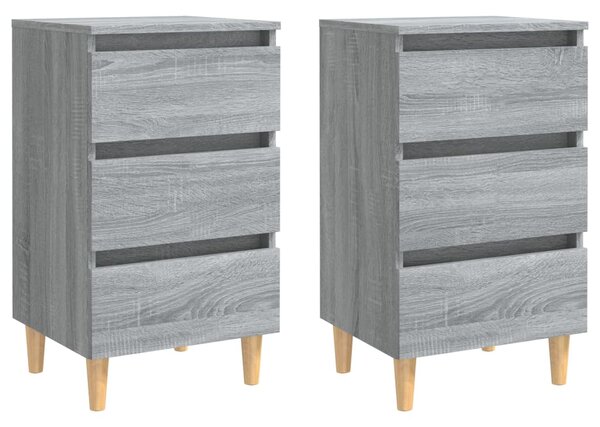 Bed Cabinets with Solid Wood Legs 2 pcs Grey Sonoma 40x35x69 cm