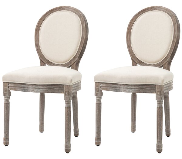 HOMCOM Dining Chairs Set of 2, French-Style Kitchen Chairs with Padded Seats Wood Frame and Brushed Curved Back, Cream White