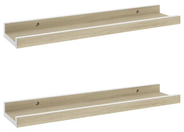 Wall Shelves 2 pcs White and Sonoma Oak 40x9x3 cm