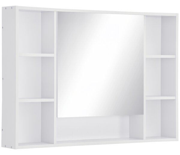 Kleankin Wall-mounted bathroom cabinet with mirror, bathroom unit, 7 open shelves and cupboard, 100 x 15 x 70 cm, white