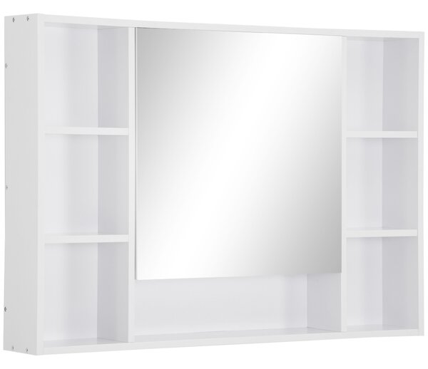 Kleankin Wall-mounted bathroom cabinet with mirror, bathroom unit, 7 open shelves and cupboard, 100 x 15 x 70 cm, white