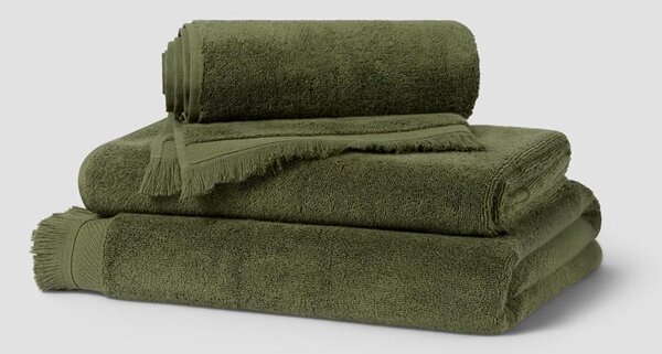 Olive Green Fringe Edge Cotton Towels | Hand Towel | Piglet in Bed