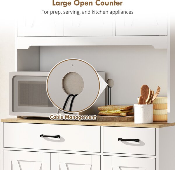 HOMCOM 175 cm Tall Kitchen Pantry Cabinet with Microwave Stand, Freestanding Pantry Cupboard, White