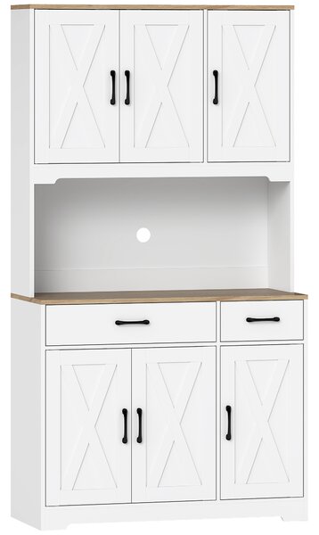 HOMCOM 175 cm Tall Kitchen Pantry Cabinet with Microwave Stand, Freestanding Pantry Cupboard, White