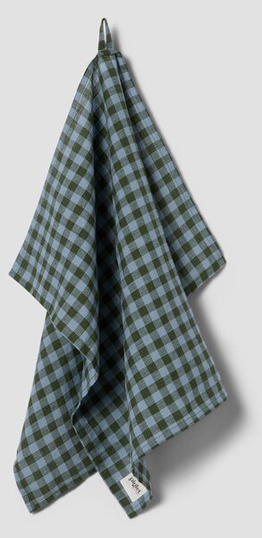Fern Green & Dusk Blue Colour Drenched Gingham Linen Blend Tea Towel | Default | Piglet in Bed