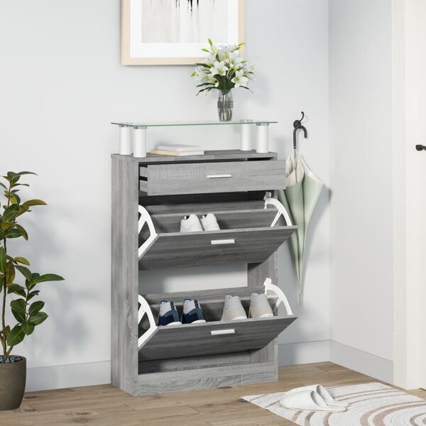 Shoe Cabinet Grey Sonoma 63x24x104 cm Engineered Wood