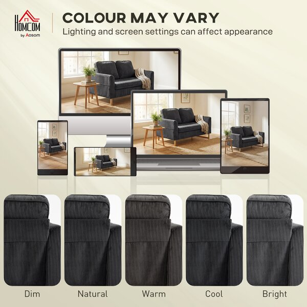 HOMCOM 2 Seater Sofa, 140 cm Loveseat Sofa with Spring Cushions, Metal Legs, 2 Pillows, Dark Grey