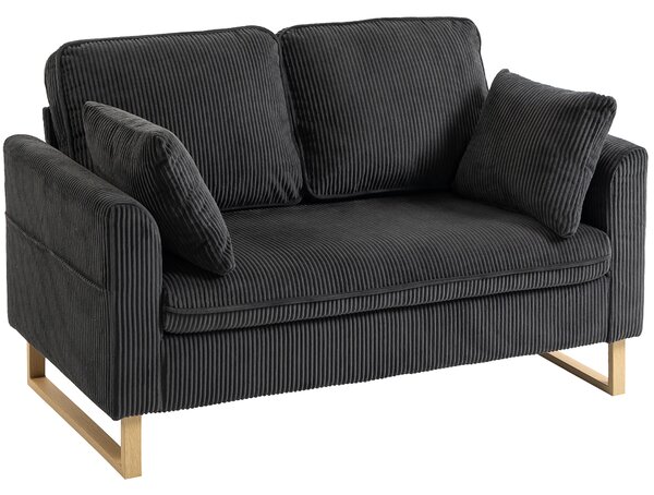 HOMCOM 2 Seater Sofa, 140 cm Loveseat Sofa with Spring Cushions, Metal Legs, 2 Pillows, Dark Grey