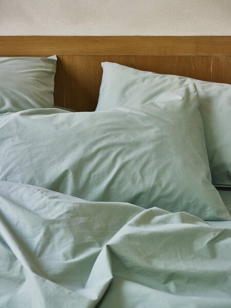 Mellow Green Washed Cotton Percale Pillowcases (Pair) | Square | Piglet in Bed