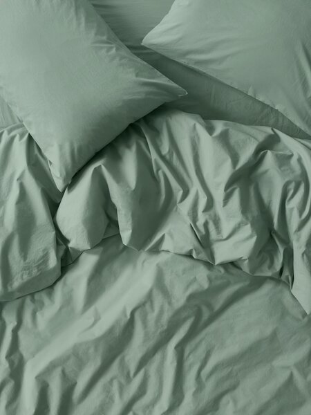 Mellow Green Washed Cotton Percale Duvet Cover | King | Piglet in Bed
