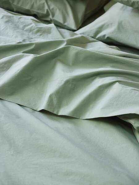Mellow Green Washed Cotton Percale Flat Sheet | Single | Piglet in Bed