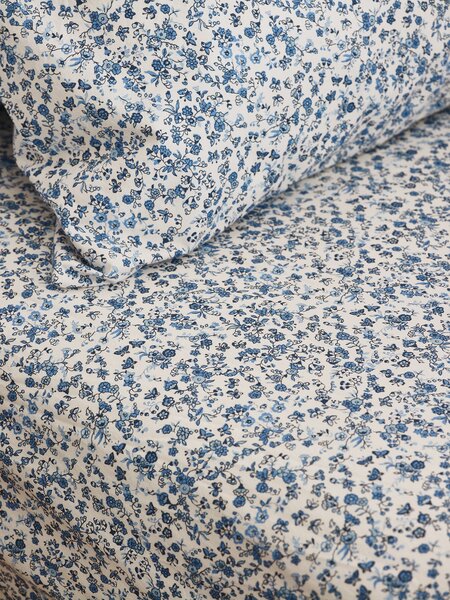 Blue Mini Meadow Cotton Fitted Sheet | Single | Piglet in Bed