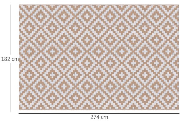 Outsunny Reversible Outdoor RV Rug, Patio Floor Mat, 274 x 182 cm Plastic Straw Rug for Garden, terrace, Beach, Camping, Coffee & White