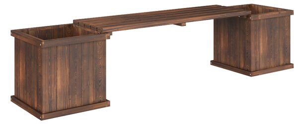 Outsunny Wooden Garden Planter & Bench Combination Garden Raised Bed Patio Park Carbonised Finish 176 x 38 x 40 cm