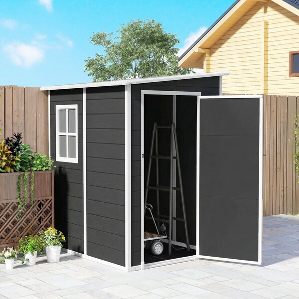 Outsunny 4'x5' Garden Storage Shed, Lean to Shed, Lockable Garden Shed with Window, Vent and Plastic Roof, Black