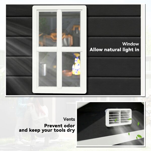 Outsunny 6'x4.5' Garden Storage Shed, Lockable Garden Shed with Double Doors, Window, Vent and Plastic Roof, Black