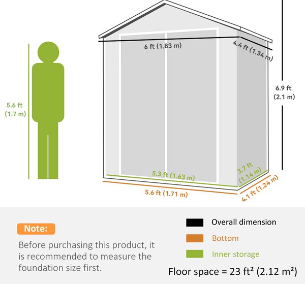 Outsunny 6'x4.5' Garden Storage Shed, Lockable Garden Shed with Double Doors, Window, Vent and Plastic Roof, Black