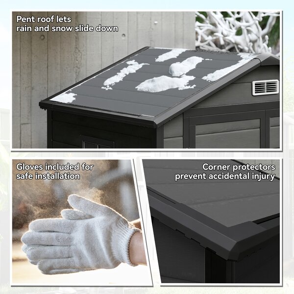 Outsunny 6'x4.5' Garden Storage Shed, Lockable Garden Shed with Double Doors, Window, Vent and Plastic Roof, Dark Grey