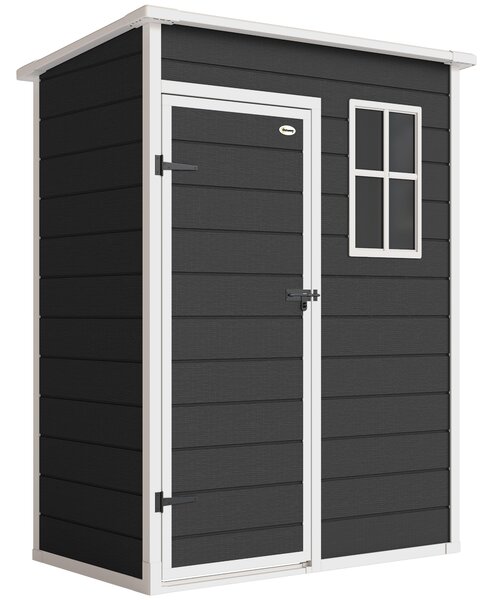 Outsunny 5' x 3' Garden Shed with Floor, Outdoor Storage Shed with Lockable Door, Window and Vent, Black