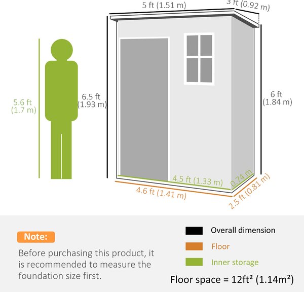 Outsunny 5' x 3' Garden Shed with Floor, Outdoor Storage Shed with Lockable Door, Window and Vent, Black