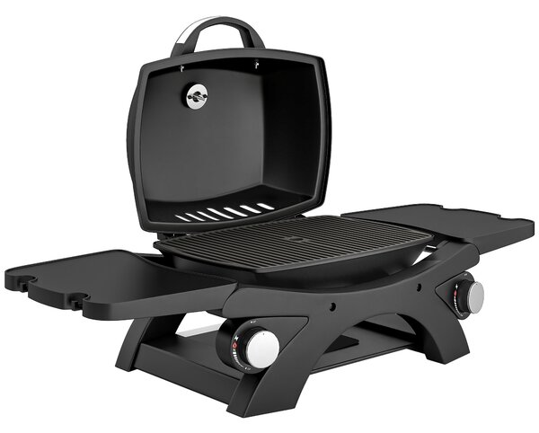 Outsunny 2 Burner Gas Grill with 2 Detachable Side Tables, 3.8 KW Steel Barbecue Grill with Cast Iron Grates, Lid, Thermometer