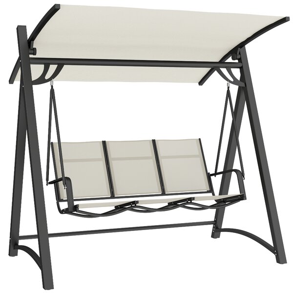 Outsunny 3 Seater Swing Chair, Garden Swing Bench with Adjustable Tilting Canopy, Breathable Mesh Seat 360 kg Capacity, White