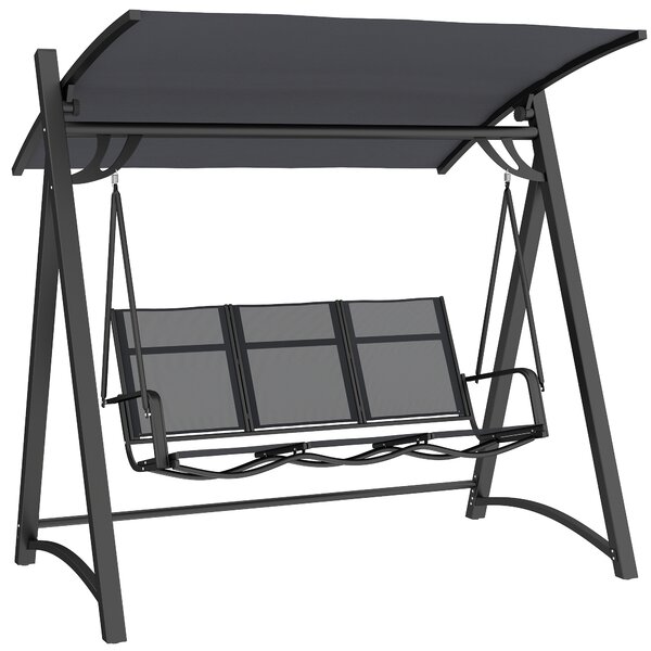 Outsunny 3 Seater Swing Chair, Garden Swing Bench with Adjustable Tilting Canopy, Breathable Mesh Seat 360 kg Capacity, Grey