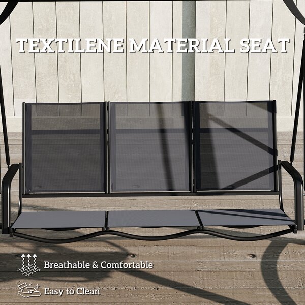 Outsunny 3 Seater Swing Chair, Garden Swing Bench with Adjustable Tilting Canopy, Breathable Mesh Seat 360 kg Capacity, Grey