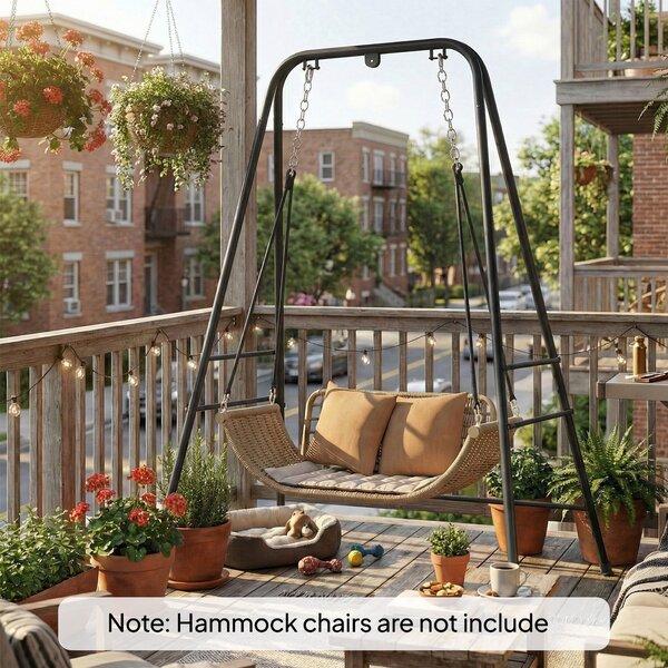Outsunny Hammock Chair Stand Only, 150KG Load Capacity, for Indoor Outdoor, Black