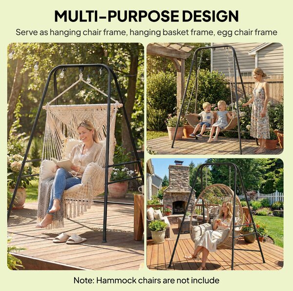 Outsunny Hammock Chair Stand Only, 150KG Load Capacity, for Indoor Outdoor, Black