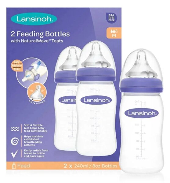 Lansinoh Feeding Bottles with NaturalWave Teat 240ml Pack of 2