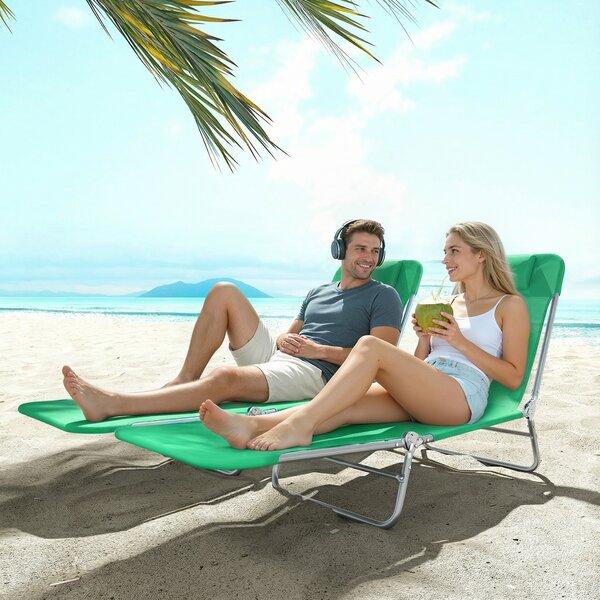 Outsunny Set of Two Steel Frame Sun Loungers, with Reclining Backs - Dark Green