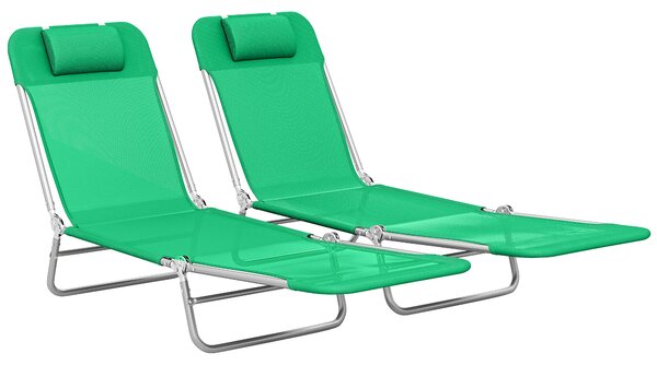 Outsunny Set of Two Steel Frame Sun Loungers, with Reclining Backs - Dark Green