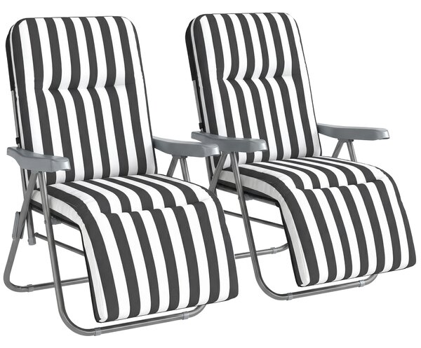 Outsunny Set of 2 Foldable Patio Sun Lounger with Adjustable Backrest and Cushion, Grey and White