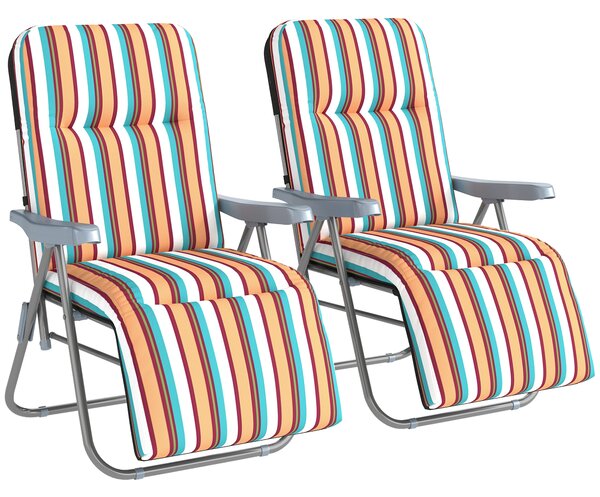 Outsunny Set of 2 Foldable Patio Sun Lounger with Adjustable Backrest and Cushion, Multicoloured