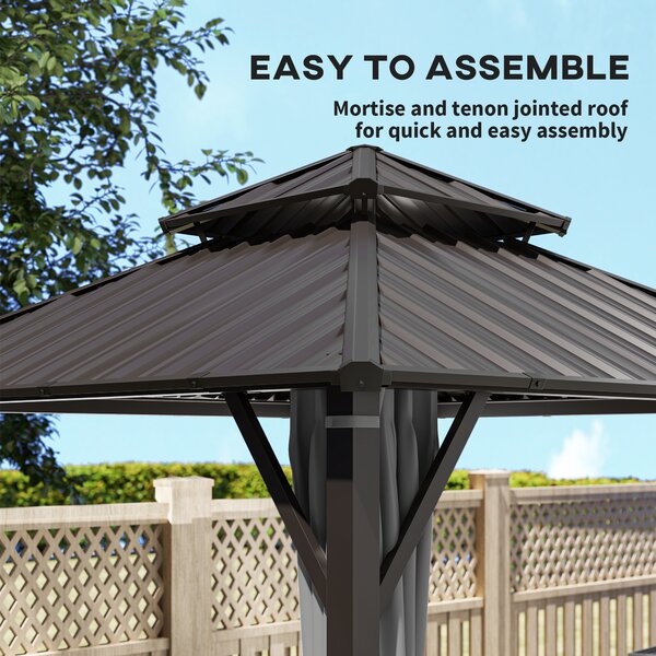 Outsunny 3 x 3(m) Hardtop Gazebo Canopy with Metal Roof, Waterproof Permanent Pavilion Garden Gazebo with Netting, Curtains, Grey