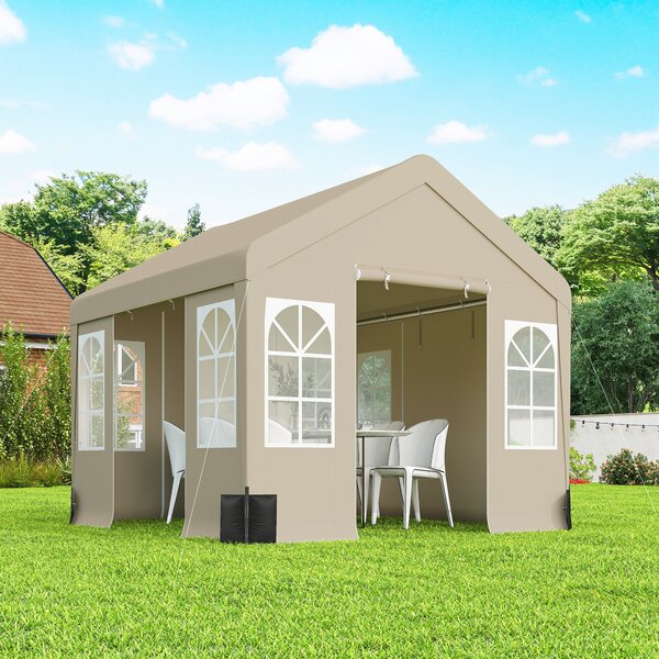 Outsunny 3 x 3 m Party Tent, Outdoor Canopy Tent Shelter with Removable Sidewalls, 4 Zipped Doors, for Parties, Wedding, Beige