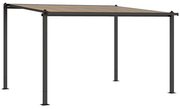 Outsunny 3.6 x 3 m Lean to Garden Pergola with PC Roof, Aluminium Frame Hardtop Gazebo Pergola with Drainage Gutters, Dark Grey