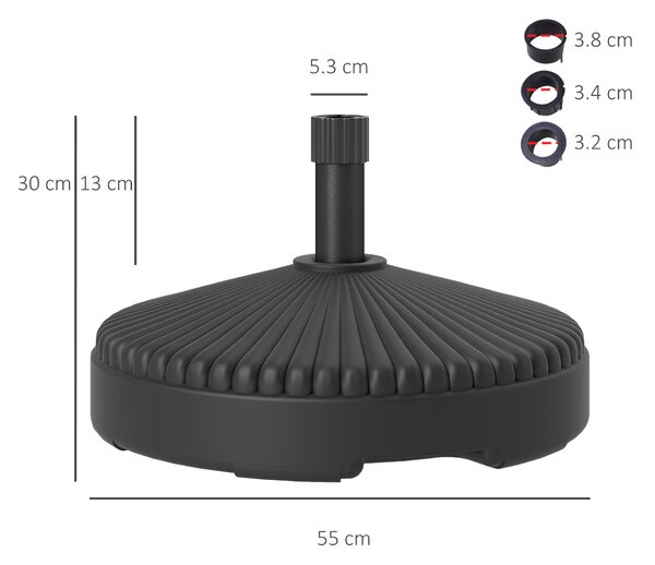 Outsunny Garden Parasol Base Holder, 28kg Sand Filled, 23kg Water Filled, Sun Umbrella Base, Φ55 x 30H cm Black