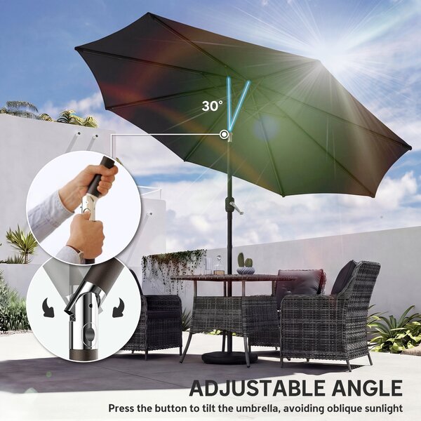 Outsunny 2.7 m Garden Parasol Umbrella with Cross Base and Sandbag, Retractable Ribs, Outdoor Table Market Umbrella, Black