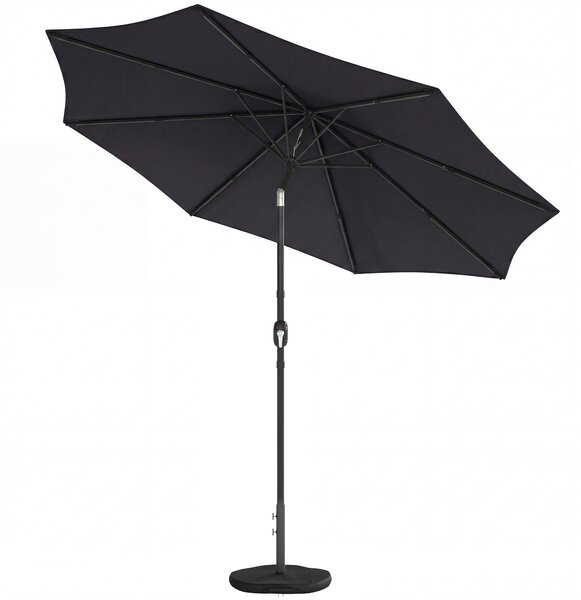 Outsunny 2.7 m Garden Parasol Umbrella with Cross Base and Sandbag, Retractable Ribs, Outdoor Table Market Umbrella, Black