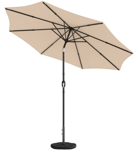 Outsunny 2.7 m Garden Parasol Umbrella with Cross Base and Sandbag, Retractable Ribs, Outdoor Table Market Umbrella, Khaki