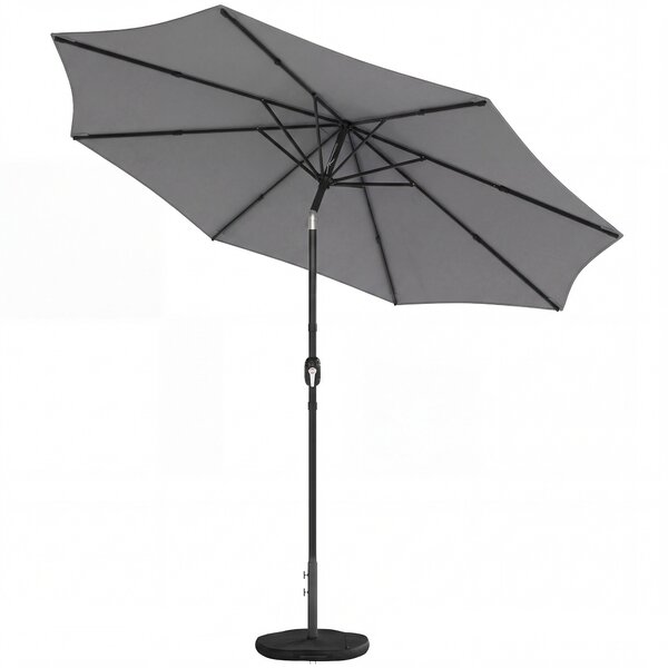 Outsunny 2.7 m Garden Parasol Umbrella with Cross Base and Sandbag, Retractable Ribs, Outdoor Table Market Umbrella, Light Grey