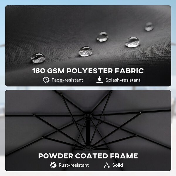 Outsunny 3 m Cantilever Parasol with Protective Cover and Wind Ropes, Banana Parasol with Crank Handle, Black